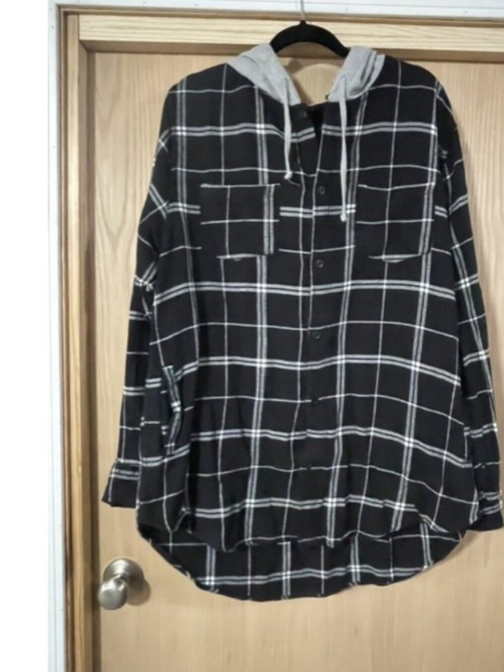 PacSun plaid button-up flannel shirt with an attached gray jersey hood sz XL